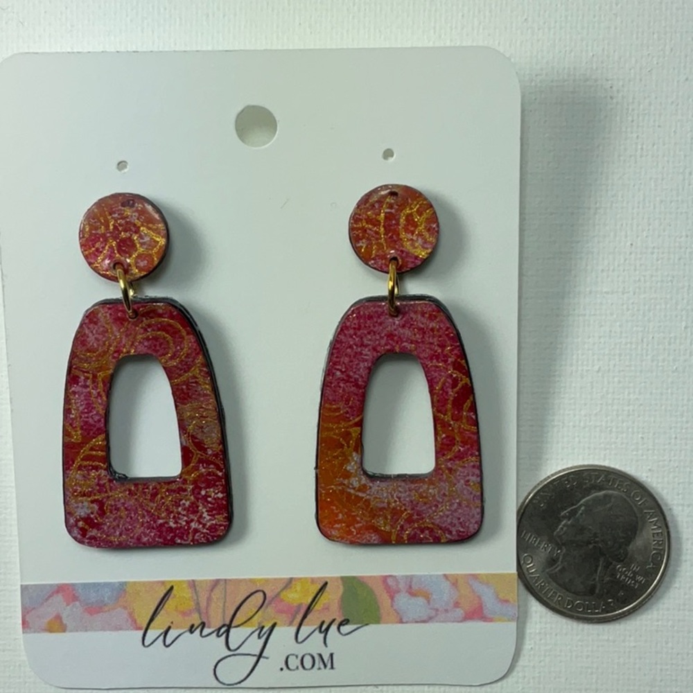 Unique Burgundy and Gold Dangle Earrings Hand Crafted - Picture 3 of 4